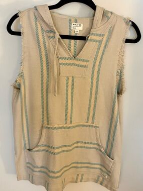 RVCA Beige Sleeveless Hoodie with Soft Green Stripes